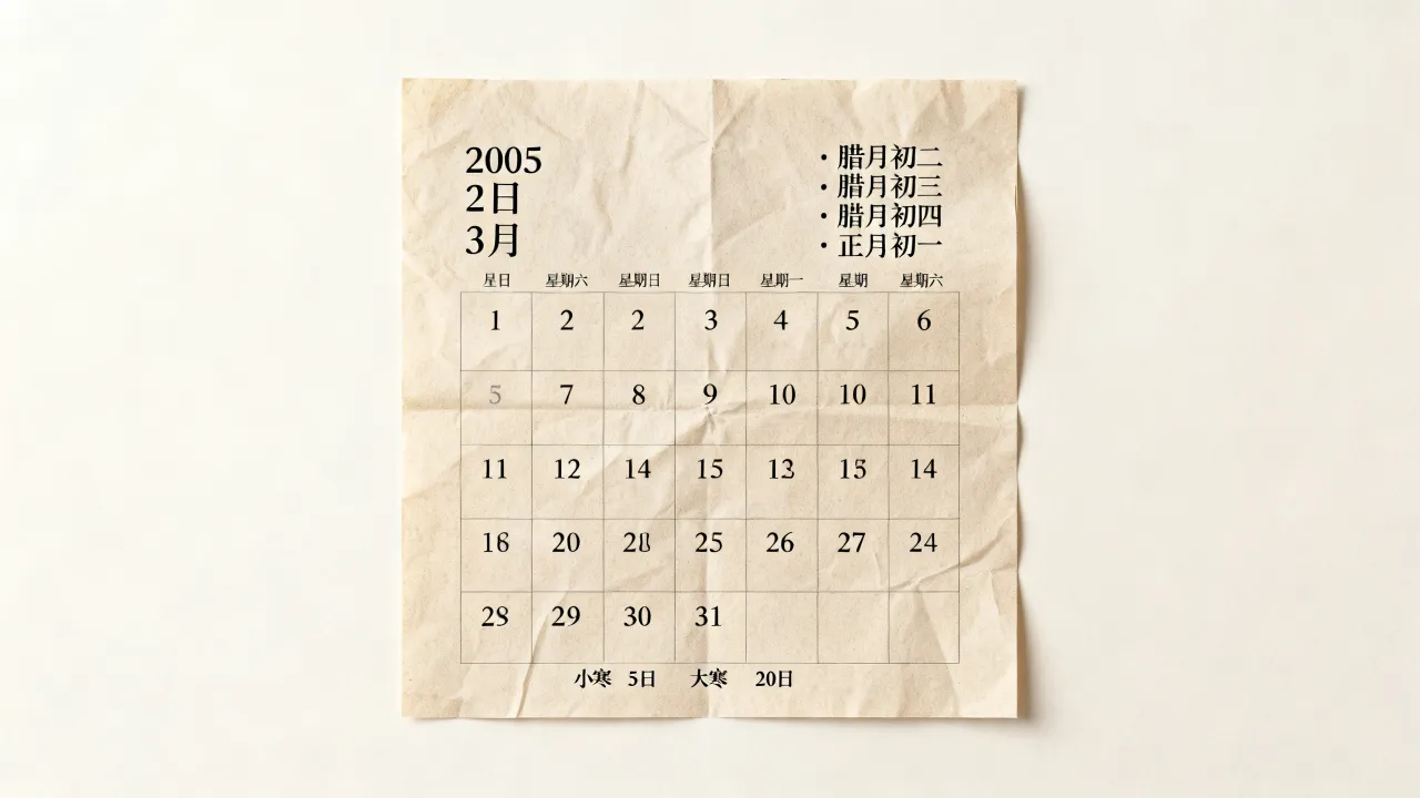 05年1月阴历是几月几号?2005年1月农历阳历对照表 05年1月阴历是几月几号?2005年1月农历阳历对照表