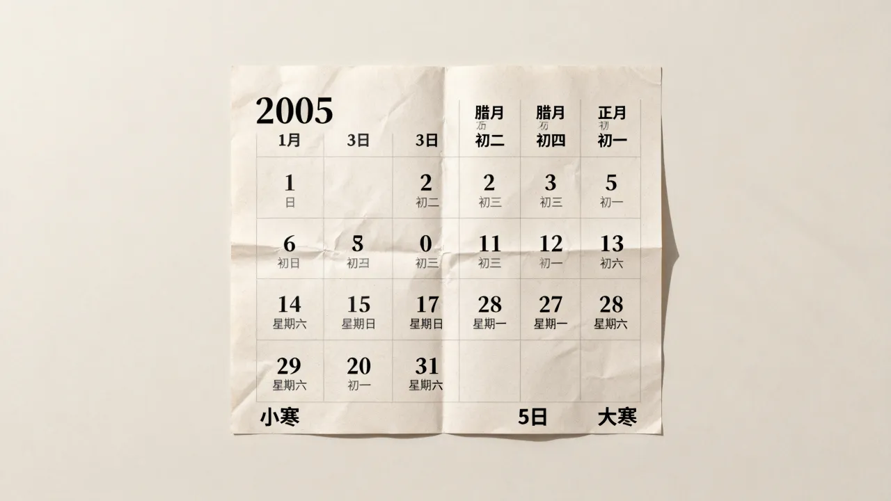05年1月阴历是几月几号？2005年1月农历阳历对照表