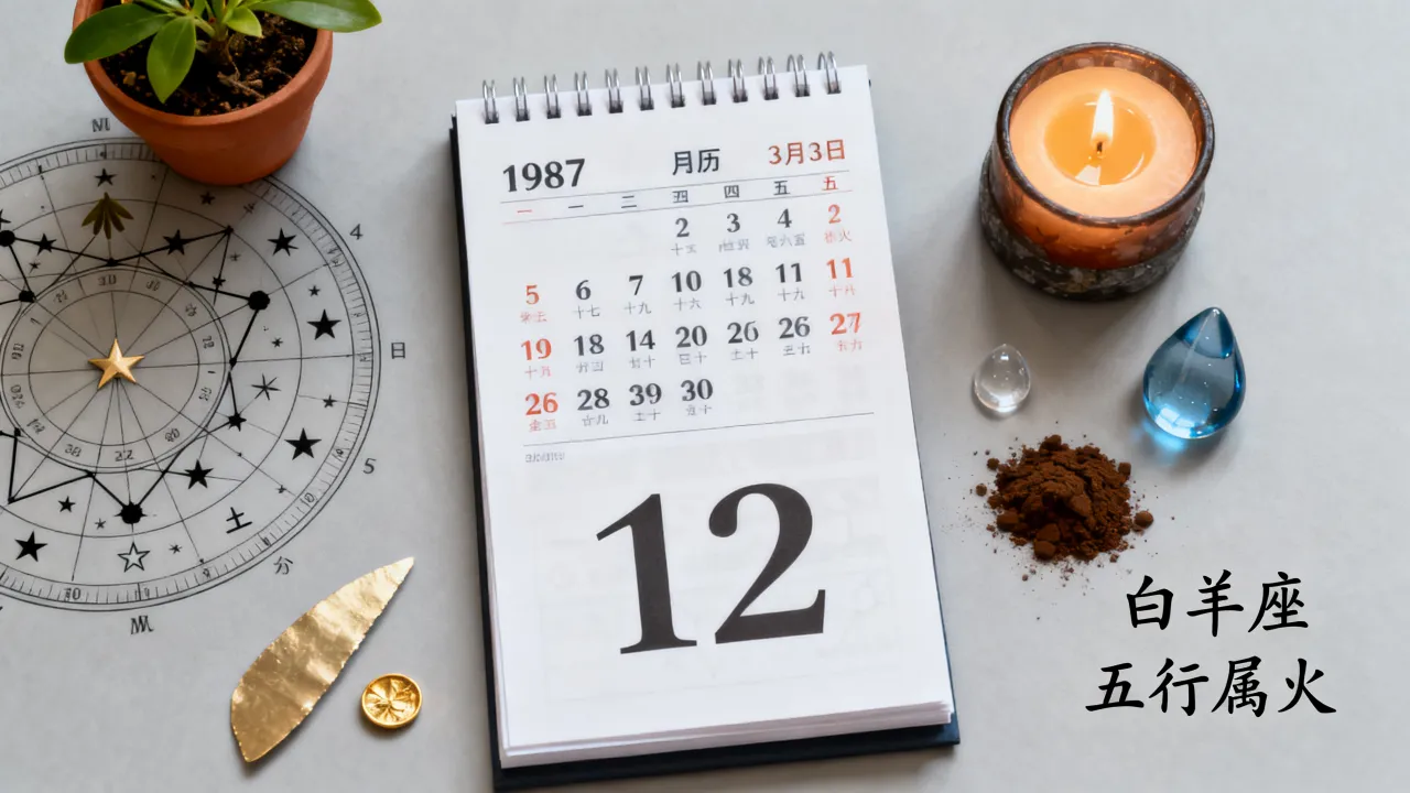 1987年阴历3月12日是什么星座，五行属什么？