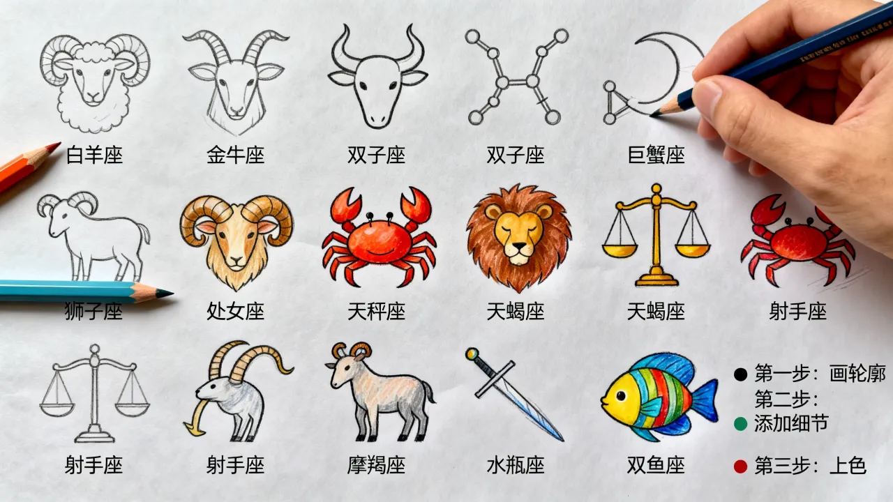 十二星座卡通画怎么画简单又好看,十二星座简笔画教程大全 十二星座卡通画怎么画简单又好看,十二星座简笔画教程大全