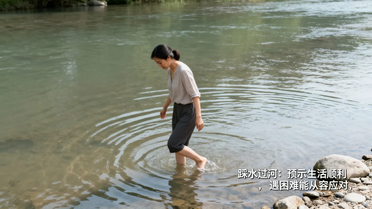 梦到踩水过河有什么征兆，梦见踩水过河预示什么周公解梦
