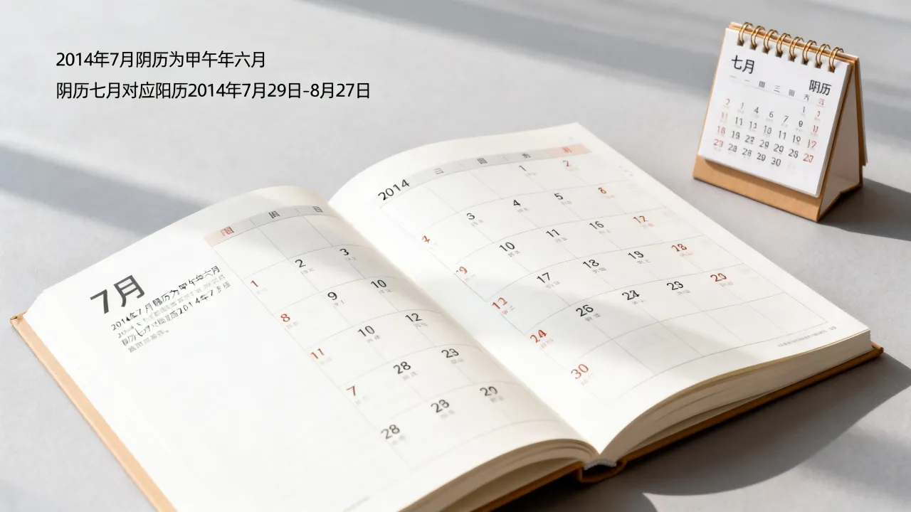 2014年7月阴历是几月几号，阴历七月对应阳历什么时候