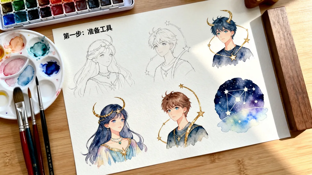 十二星座水彩人物怎么画?零基础也能画出的星空梦幻水彩人物教程 十二星座水彩人物怎么画?零基础也能画出的星空梦幻水彩人物教程
