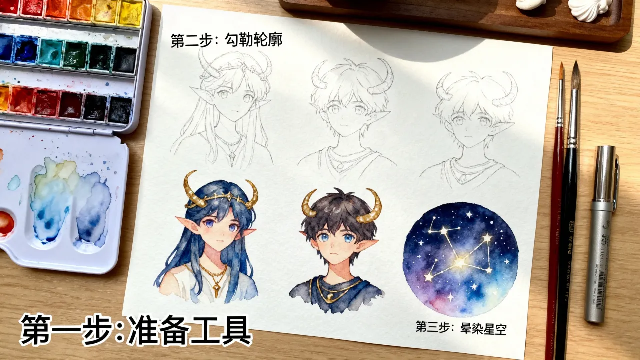 十二星座水彩人物怎么画?零基础也能画出的星空梦幻水彩人物教程 十二星座水彩人物怎么画?零基础也能画出的星空梦幻水彩人物教程