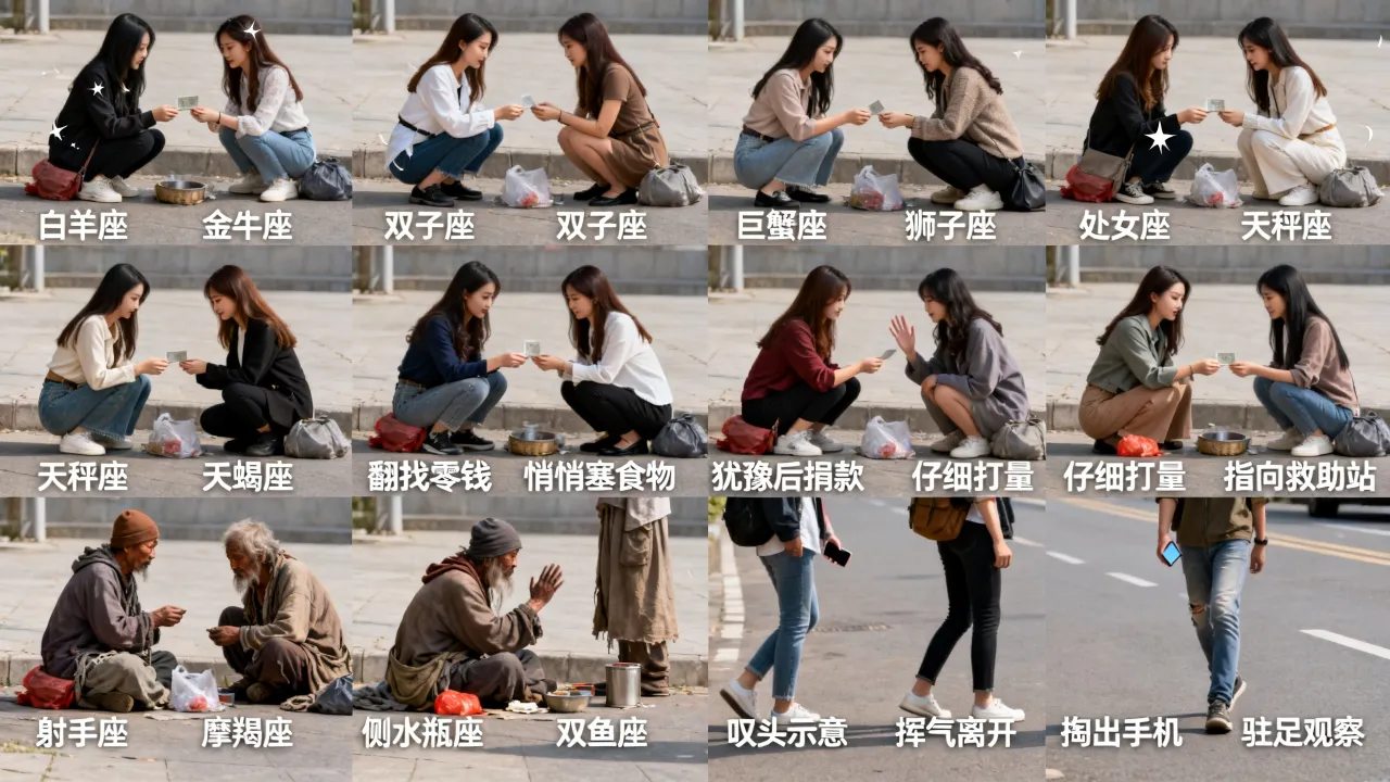十二星座女遇到乞丐会怎么反应？，哪个星座女最心软
