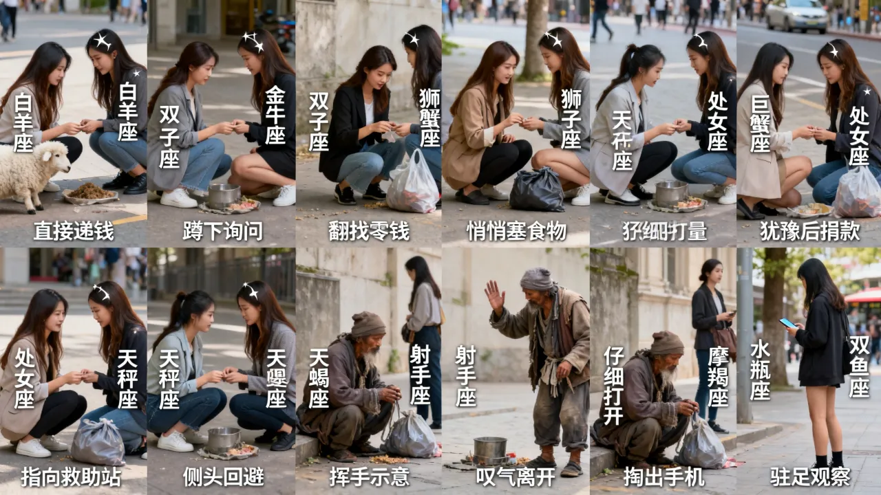十二星座女遇到乞丐会怎么反应？，哪个星座女最心软