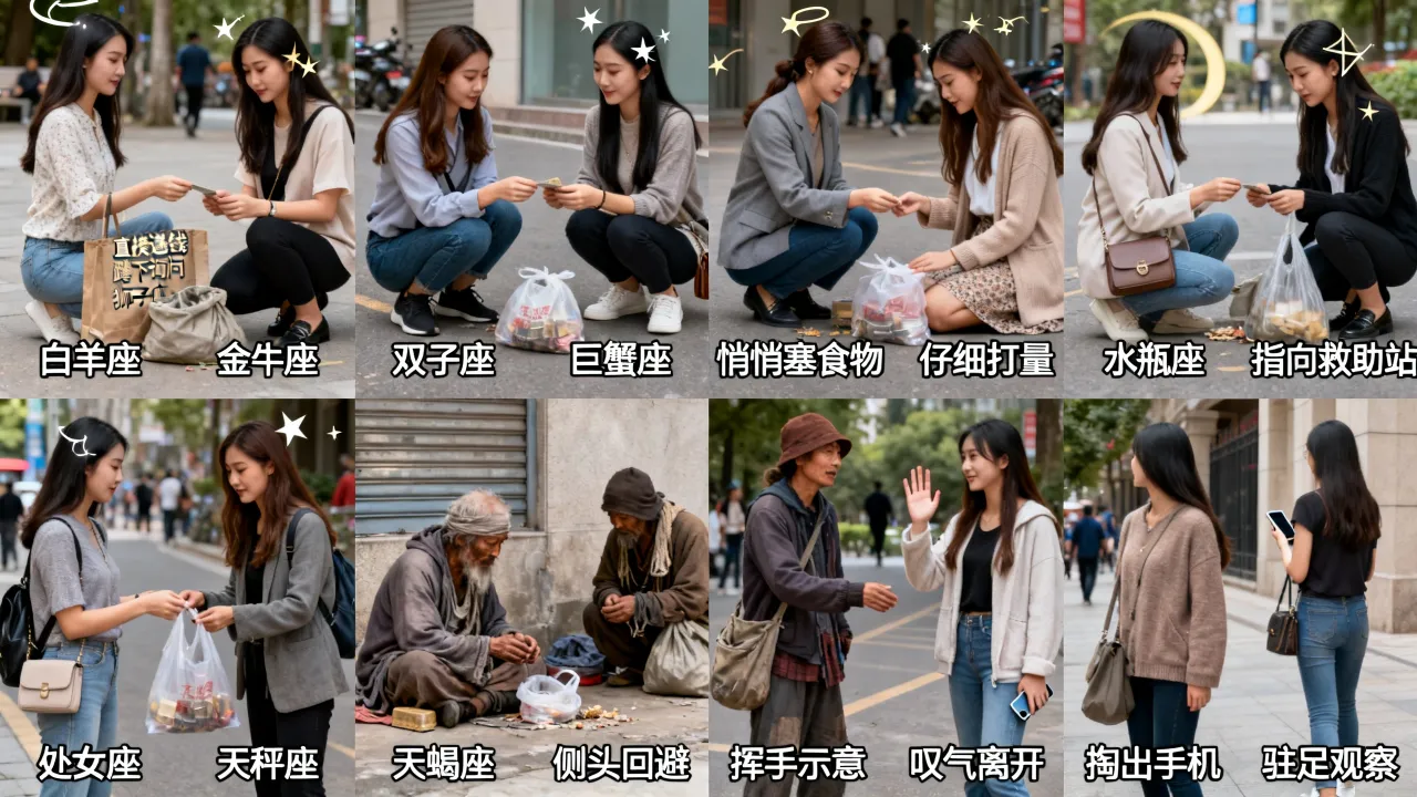 十二星座女遇到乞丐会怎么反应？，哪个星座女最心软