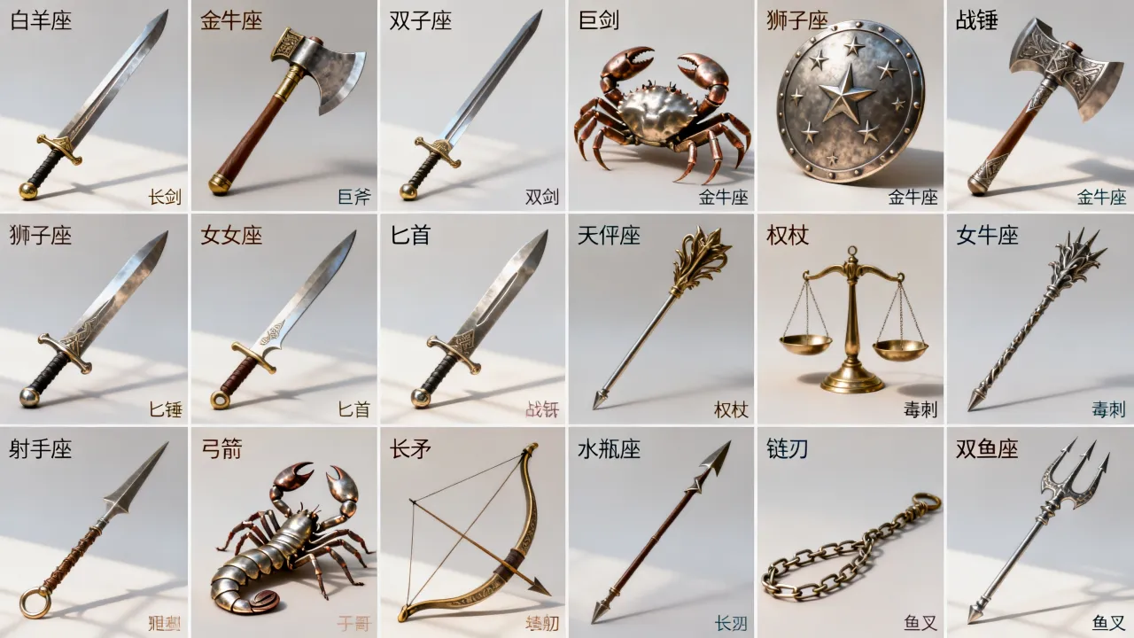 十二星座冷兵器有哪些,十二星座专属冷兵器 十二星座冷兵器有哪些,十二星座专属冷兵器