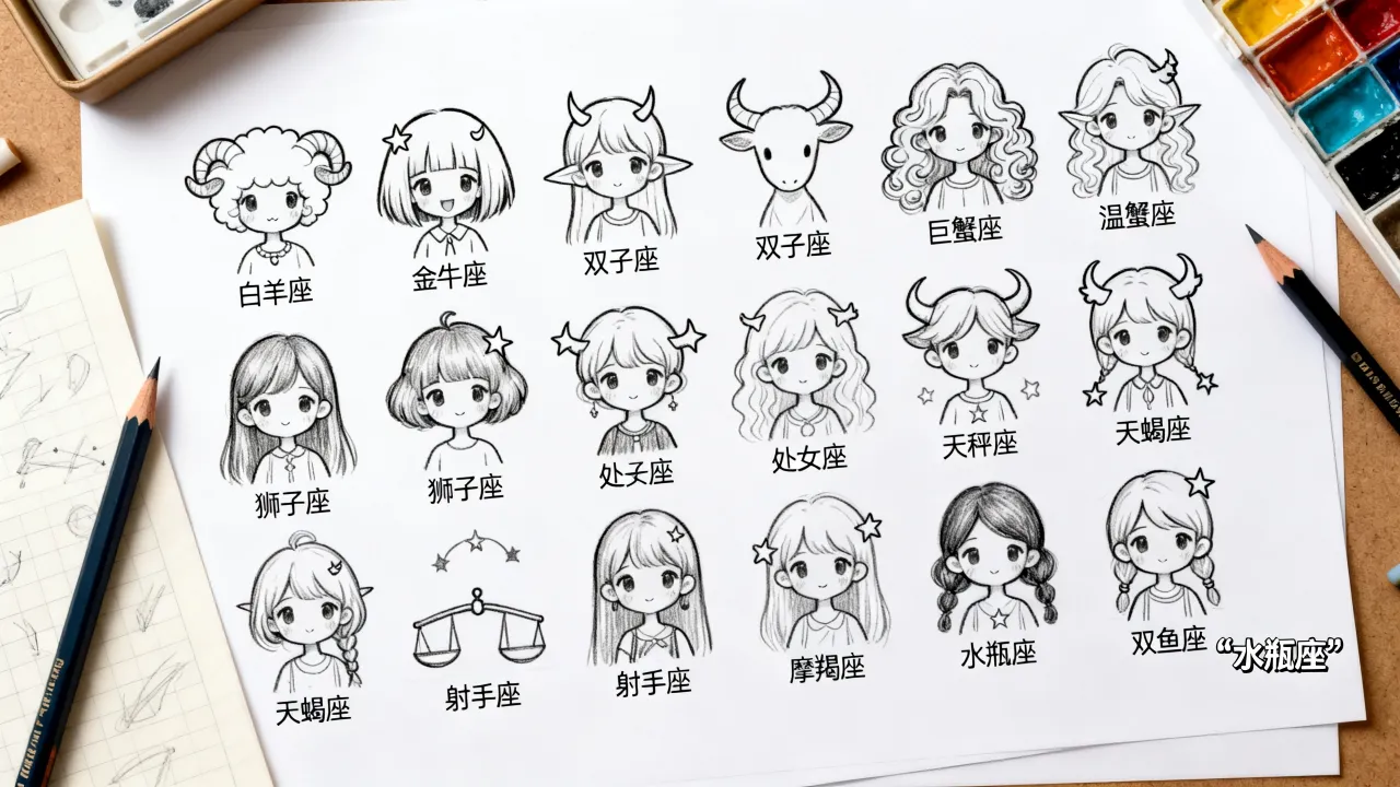 怎么画十二星座萌少女,十二星座萌少女简笔画教程 怎么画十二星座萌少女,十二星座萌少女简笔画教程