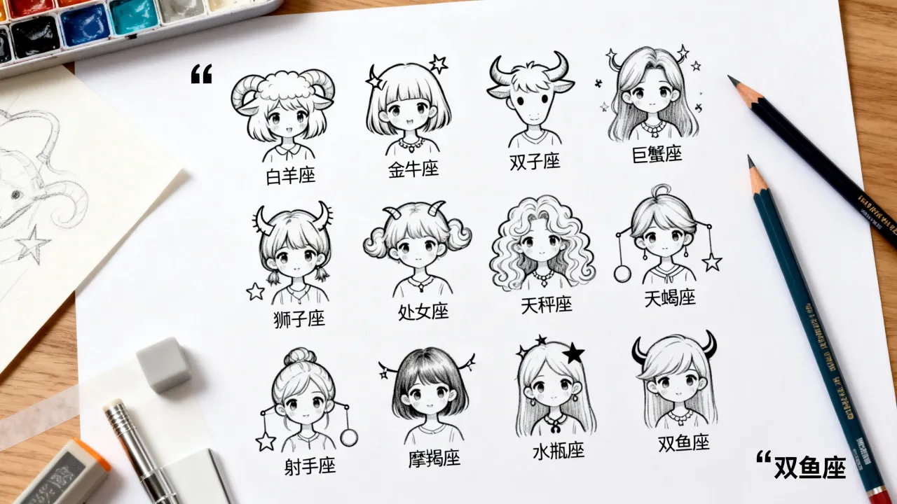 怎么画十二星座萌少女,十二星座萌少女简笔画教程 怎么画十二星座萌少女,十二星座萌少女简笔画教程