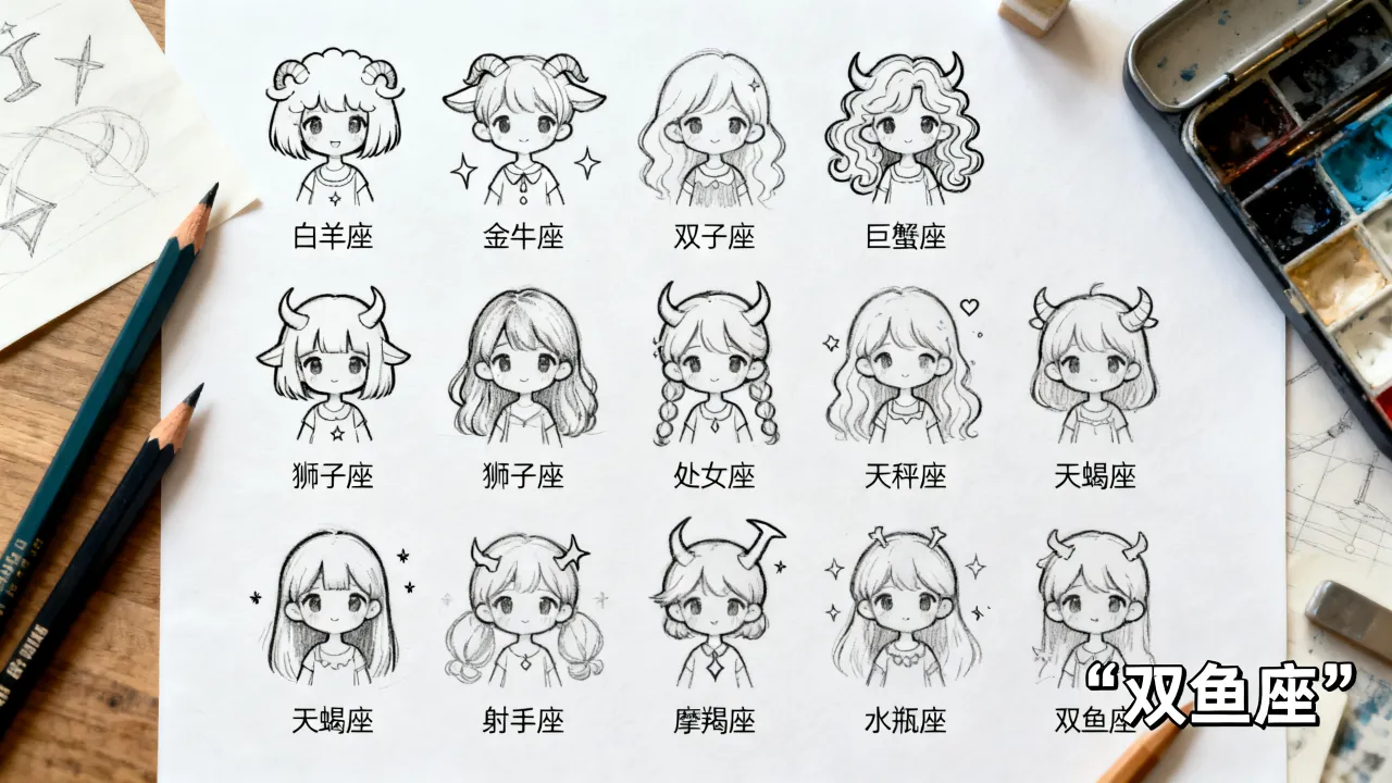 怎么画十二星座萌少女,十二星座萌少女简笔画教程 怎么画十二星座萌少女,十二星座萌少女简笔画教程