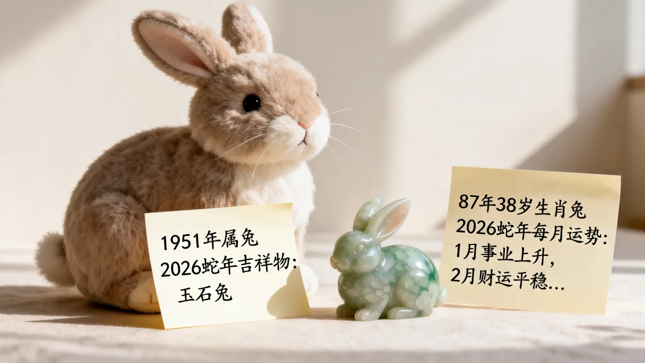 87年38岁生肖兔2026蛇年每月运势如何？1951年属兔今年吉祥物是什么