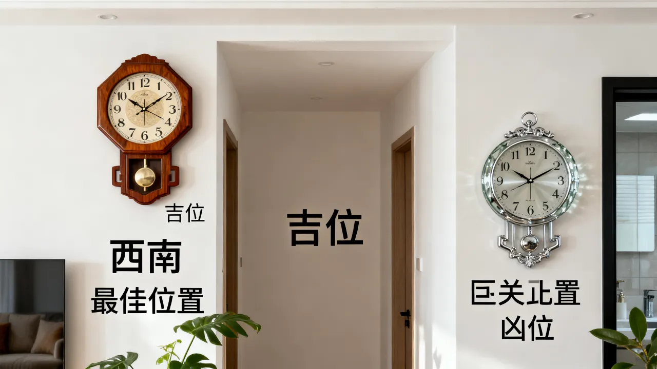 挂钟方位怎么看吉凶图，家中挂钟最佳位置如何判断？