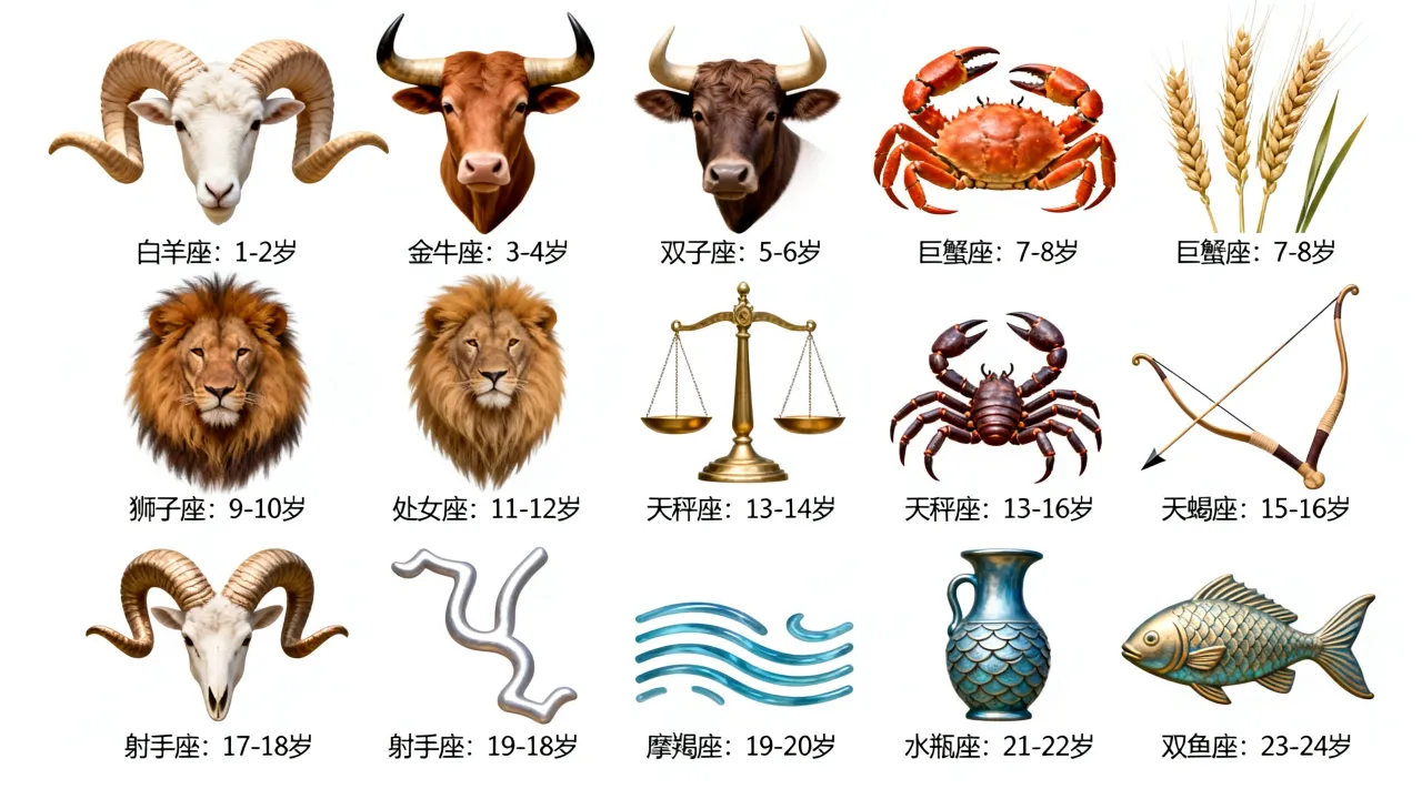 十二星座的年龄都多大?十二星座年龄对照表大全 十二星座的年龄都多大?十二星座年龄对照表大全