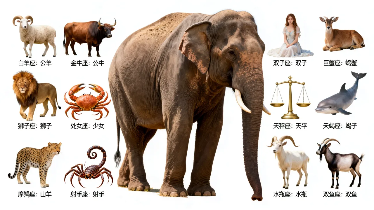 十二星座对应的动物是大象吗，大象代表什么星座