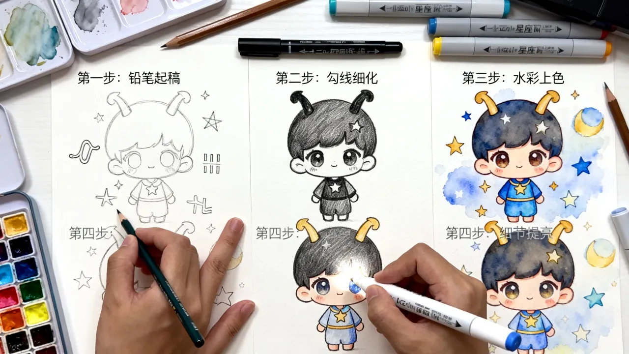 手绘十二星座q版人物怎么画?十二星座q版人物手绘步骤有哪些 手绘十二星座q版人物怎么画?十二星座q版人物手绘步骤有哪些