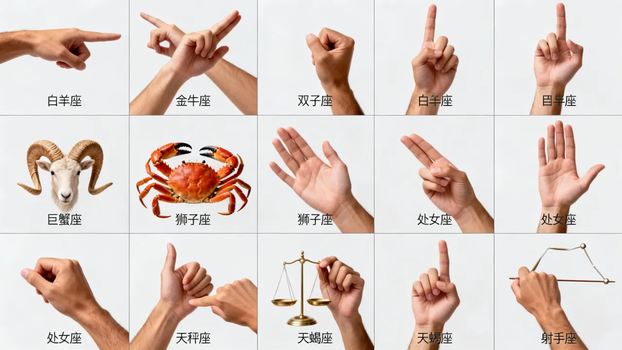 十二星座九宫格手势图解大全，十二星座九宫格手势怎么摆教程