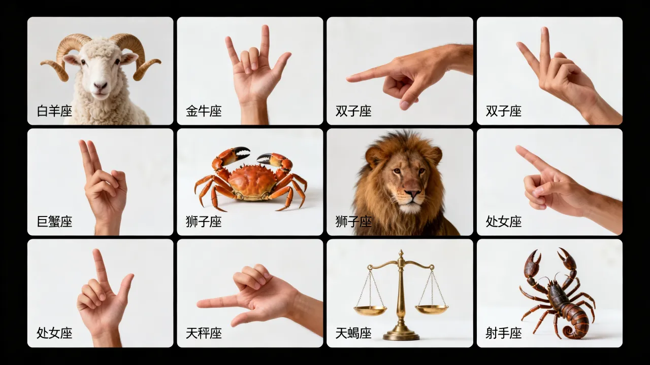 十二星座九宫格手势图解大全,十二星座九宫格手势怎么摆教程 十二星座九宫格手势图解大全,十二星座九宫格手势怎么摆教程