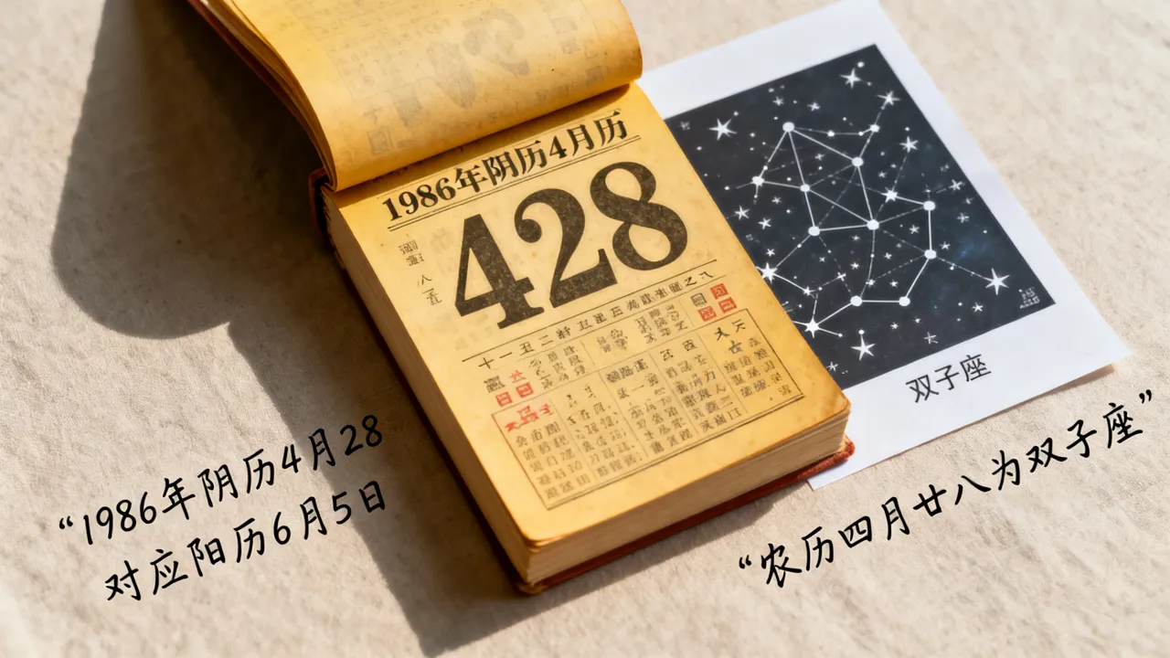1986年阴历4月28是阳历几号，农历四月廿八是什么星座？