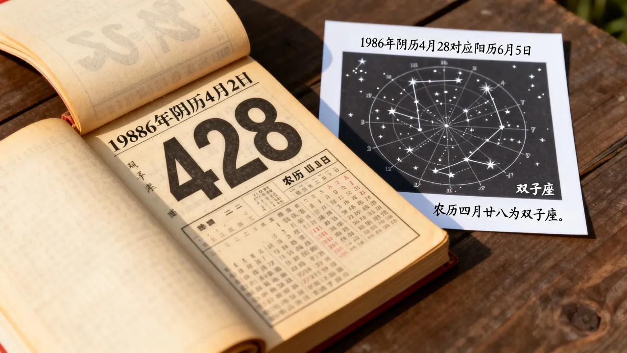 1986年阴历4月28是阳历几号，农历四月廿八是什么星座？