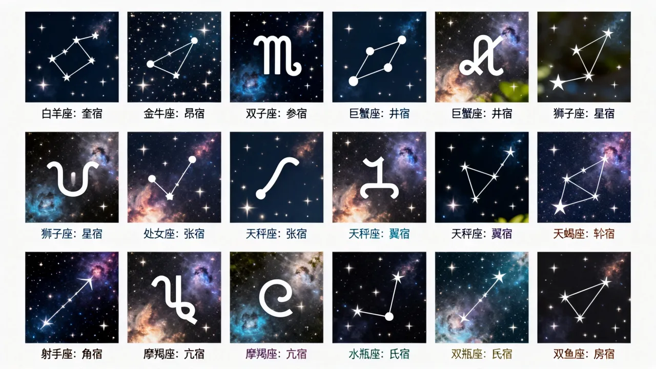 十二星座对应哪些星宿?十二星宿分别是什么? 十二星座对应哪些星宿?十二星宿分别是什么?