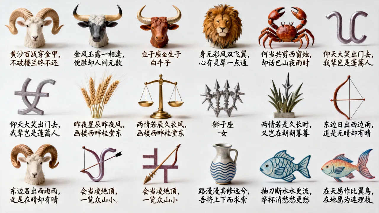 十二星座各代表什么诗句?十二星座对应的经典诗句有哪些? 十二星座各代表什么诗句?十二星座对应的经典诗句有哪些?