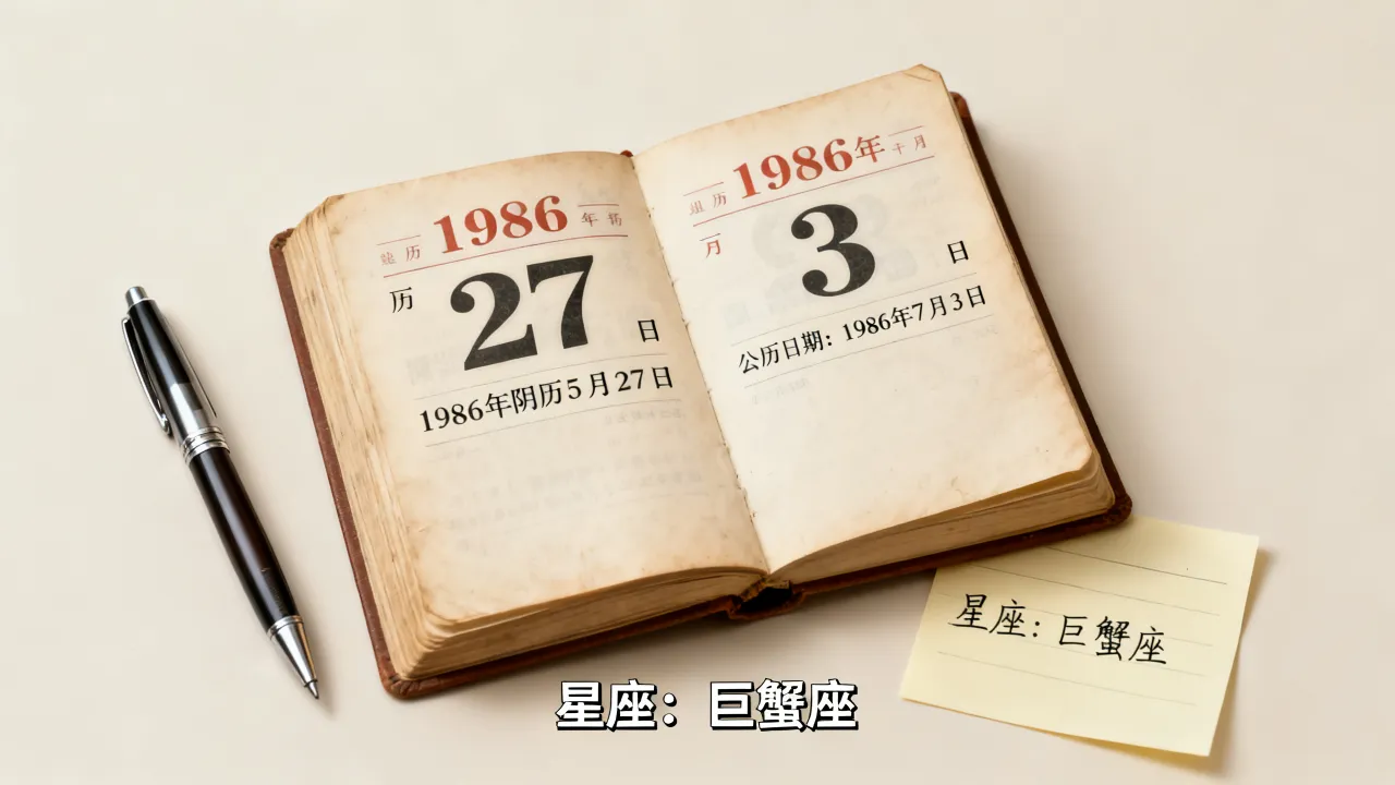 1986年阴历5月27日是公历几号，是什么星座？