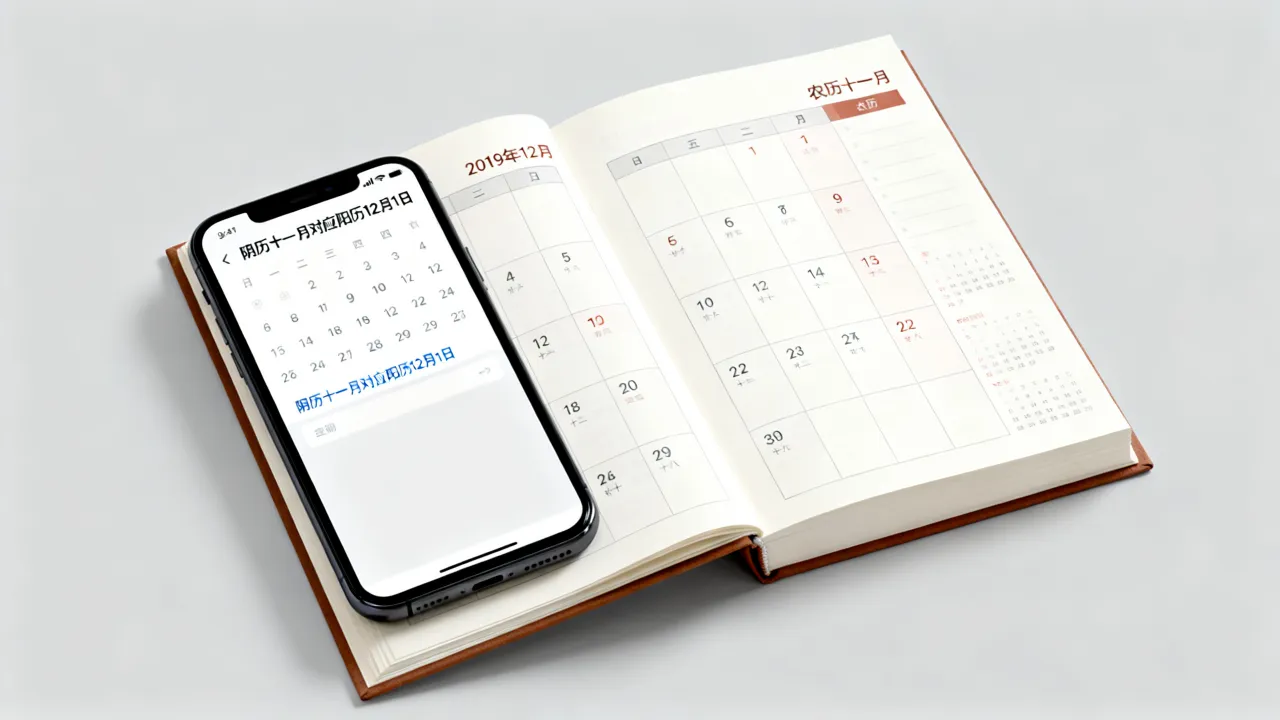 2019年12月是农历几月，阴历十一月对应阳历多少号，怎么查？