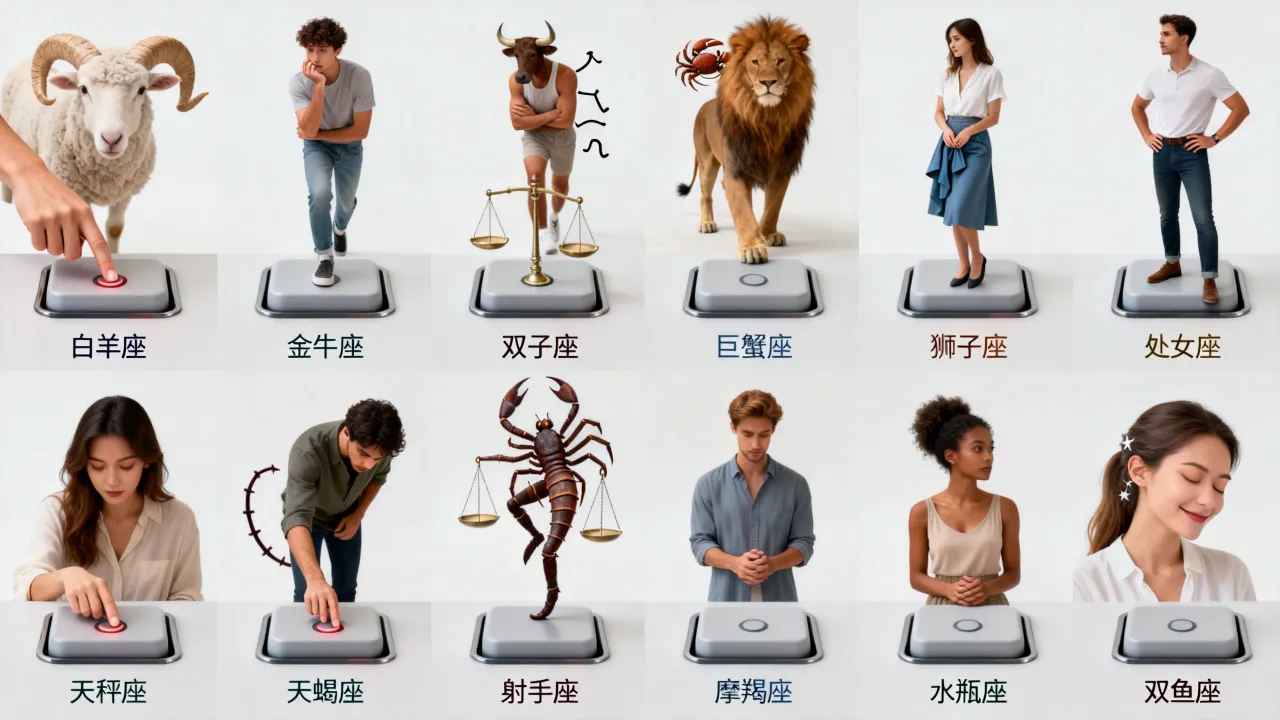 十二星座面对按钮会有什么反应,十二星座面对按钮谁最淡定? 十二星座面对按钮会有什么反应,十二星座面对按钮谁最淡定?