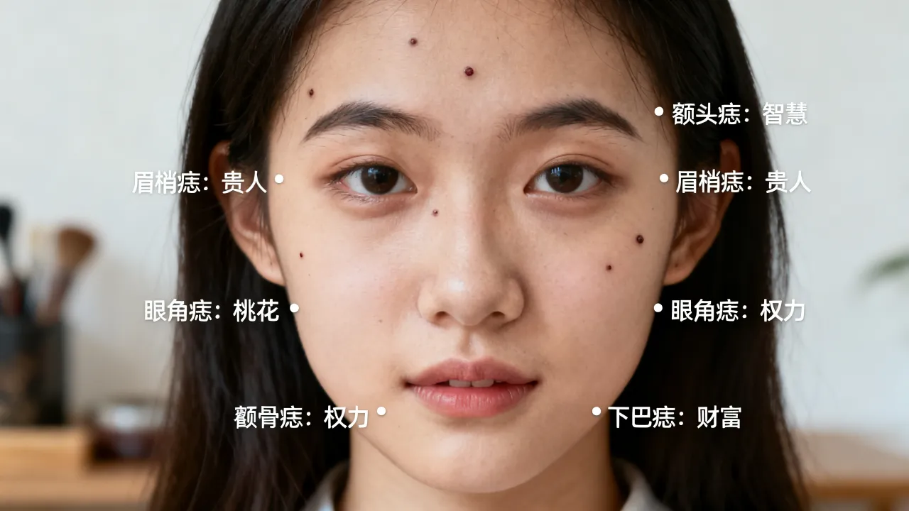 女生脸上的痣图解命运，脸上各部位长痣的寓意和吉凶是什么？