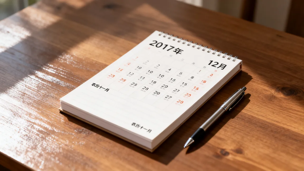 201712阴历是多少，2017年12月对应的农历月份是什么